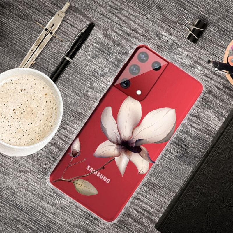 Etui Samsung Galaxy S21 Ultra 5G Zielony Różowy Przezroczysty Kwiat