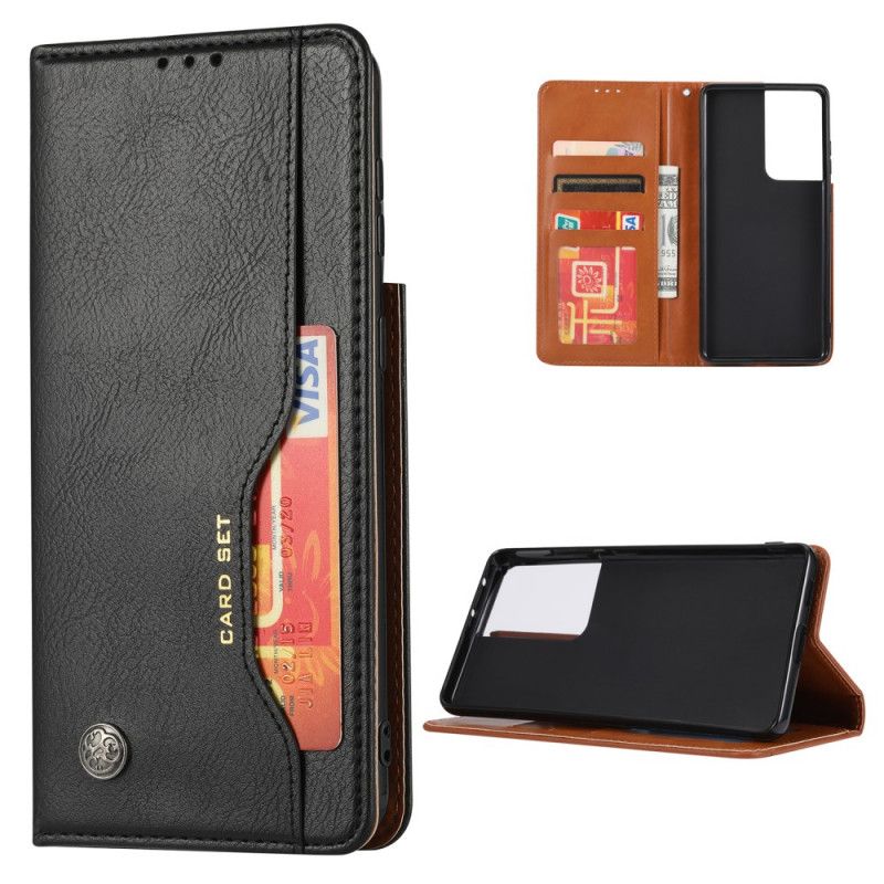 Flip Kotelot Samsung Galaxy S21 Ultra 5G Czerwony Czarny Etui Na Karty Ze Sztucznej Skóry Etui Ochronne