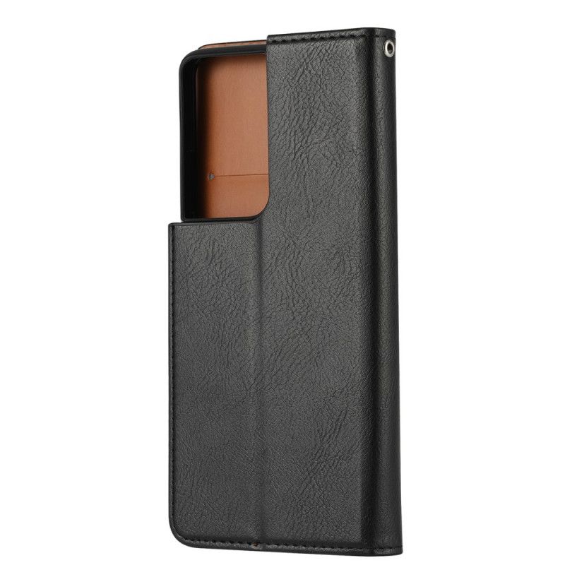Flip Kotelot Samsung Galaxy S21 Ultra 5G Czerwony Czarny Etui Na Karty Ze Sztucznej Skóry Etui Ochronne