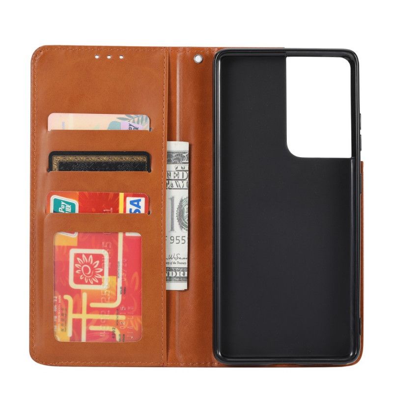 Flip Kotelot Samsung Galaxy S21 Ultra 5G Czerwony Czarny Etui Na Karty Ze Sztucznej Skóry Etui Ochronne