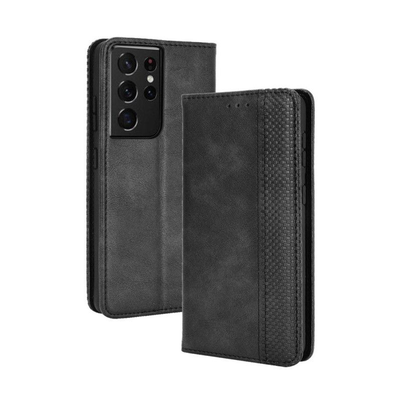 Flip Kotelot Samsung Galaxy S21 Ultra 5G Czerwony Czarny Stylizowany Efekt Skóry W Stylu Vintage