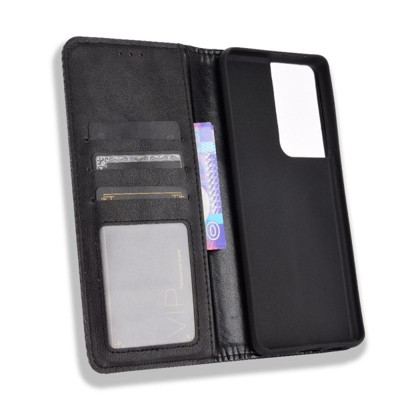 Flip Kotelot Samsung Galaxy S21 Ultra 5G Czerwony Czarny Stylizowany Efekt Skóry W Stylu Vintage