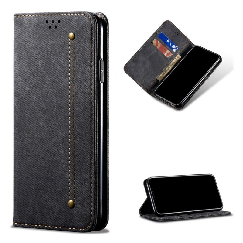 Flip Kotelot Samsung Galaxy S21 Ultra 5G Granatowy Czarny Tkanina Dżinsowa Etui Ochronne