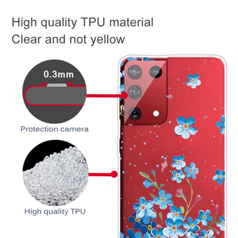 Futerały Samsung Galaxy S21 Ultra 5G Etui na Telefon Niebieskie Kwiaty