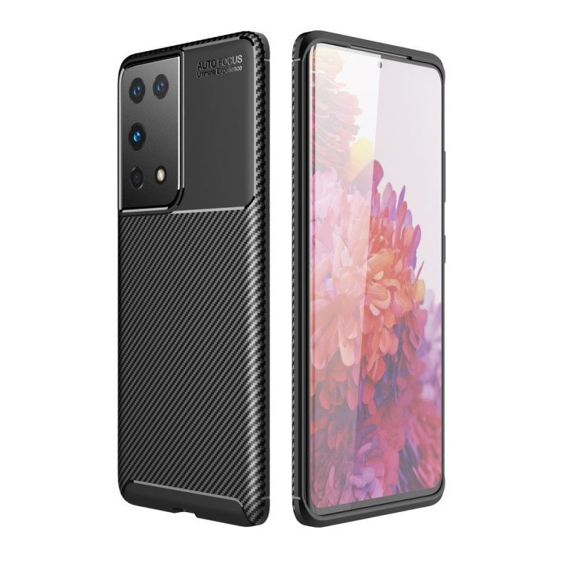 Futerały Samsung Galaxy S21 Ultra 5G Granatowy Czarny Etui na Telefon Elastyczna Tekstura Włókna Węglowego