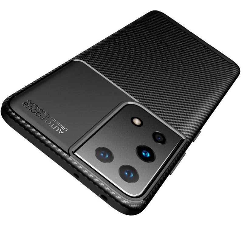 Futerały Samsung Galaxy S21 Ultra 5G Granatowy Czarny Etui na Telefon Elastyczna Tekstura Włókna Węglowego