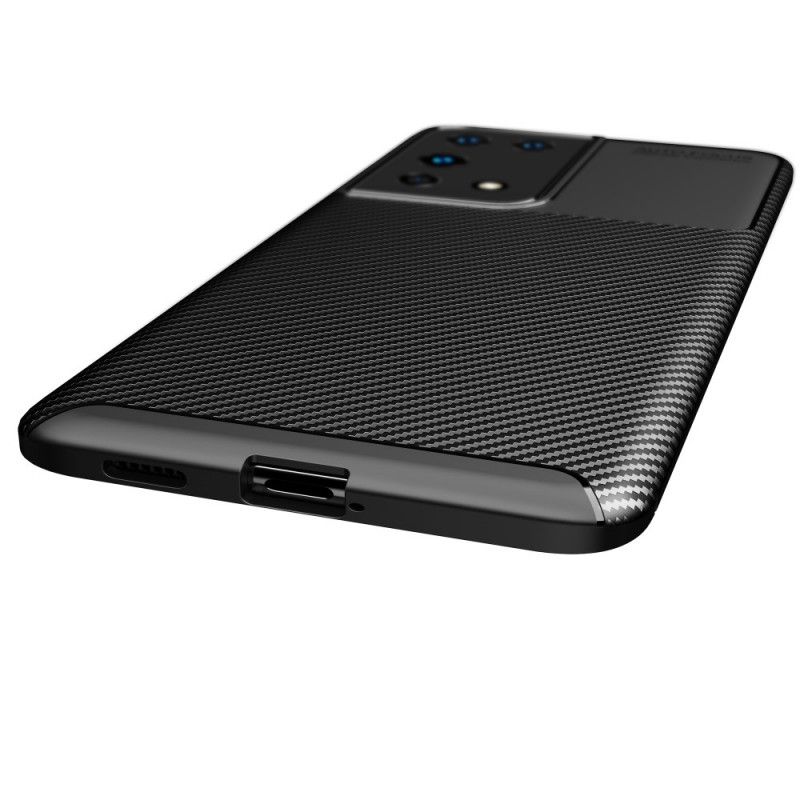 Futerały Samsung Galaxy S21 Ultra 5G Granatowy Czarny Etui na Telefon Elastyczna Tekstura Włókna Węglowego