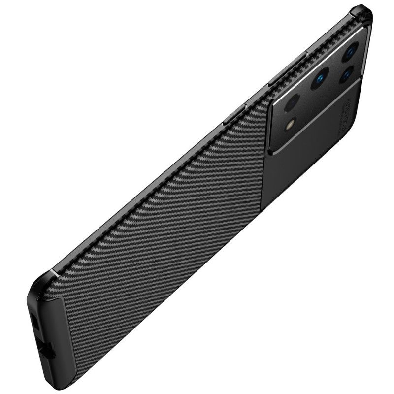 Futerały Samsung Galaxy S21 Ultra 5G Granatowy Czarny Etui na Telefon Elastyczna Tekstura Włókna Węglowego