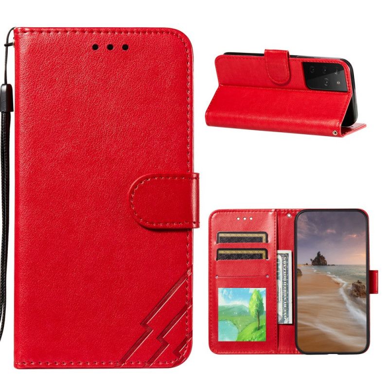 Obudowa Samsung Galaxy S21 Ultra 5G Czerwony Czarny Design Z Efektem Skóry Błyskawicy