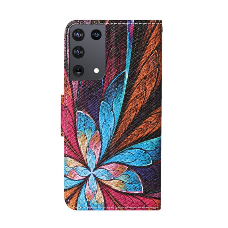 Obudowa Samsung Galaxy S21 Ultra 5G Etui na Telefon Kolorowe Liście Z Paskiem