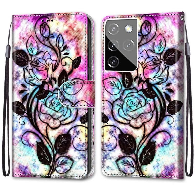 Obudowa Samsung Galaxy S21 Ultra 5G Etui na Telefon Neonowe Kwiaty
