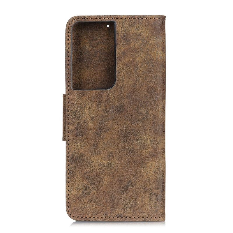 Skórzany Futerał Samsung Galaxy S21 Ultra 5G Brązowy Szary Etui na Telefon Dwoina W Stylu Vintage