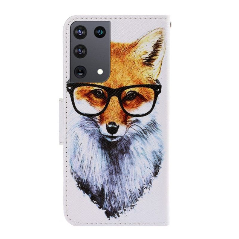 Skórzany Futerał Samsung Galaxy S21 Ultra 5G Etui na Telefon Nerd Stringi Z Lisem