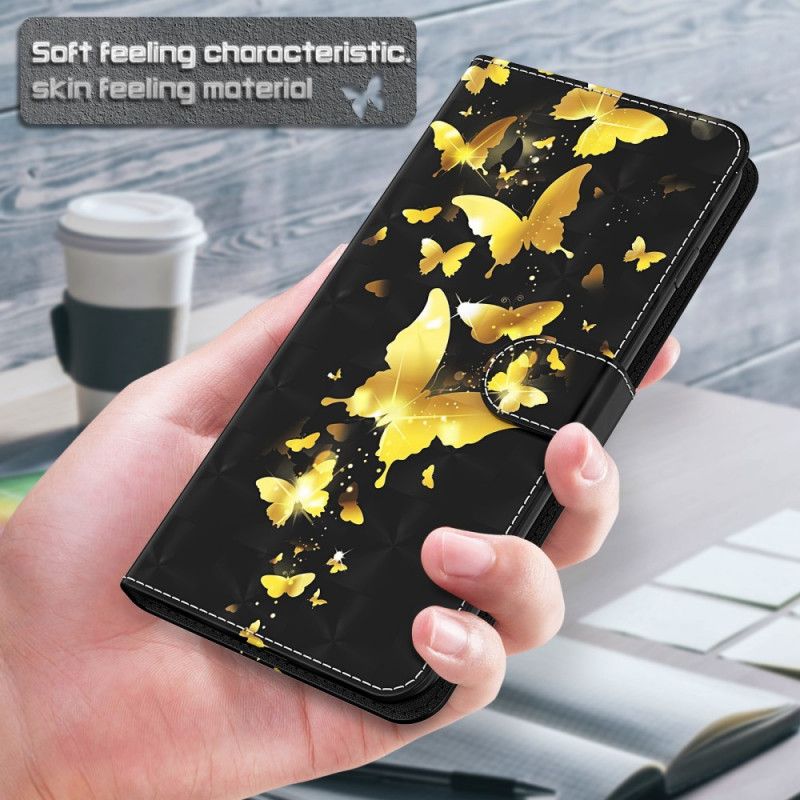 Skórzany Futerał Samsung Galaxy S21 Ultra 5G Etui na Telefon Żółte Motyle