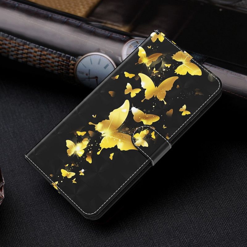 Skórzany Futerał Samsung Galaxy S21 Ultra 5G Etui na Telefon Żółte Motyle