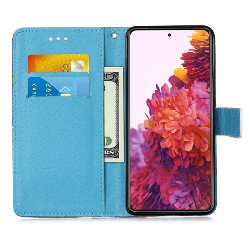 Skórzany Futerał Samsung Galaxy S21 Ultra 5G Etui na Telefon Smycz Motylkowa Z Wieży Eiffla
