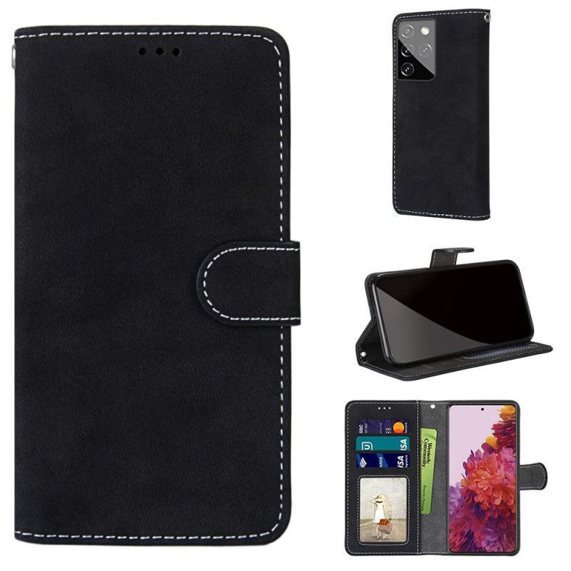 Skórzany Futerał Samsung Galaxy S21 Ultra 5G Szary Czarny Etui na Telefon Skóra Ekologiczna W Nowych Kolorach Vintage