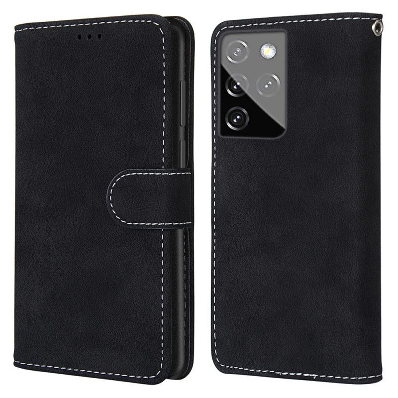 Skórzany Futerał Samsung Galaxy S21 Ultra 5G Szary Czarny Etui na Telefon Skóra Ekologiczna W Nowych Kolorach Vintage