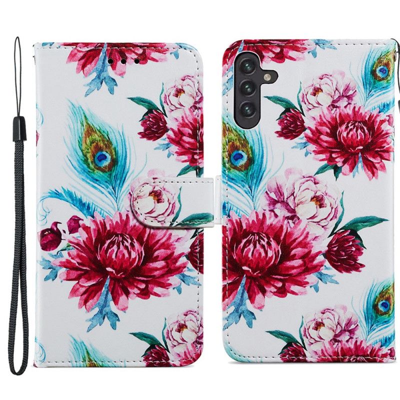 Skórzany Futerał Samsung Galaxy A13 5g Etui Na Telefon Intensywne Kwiaty