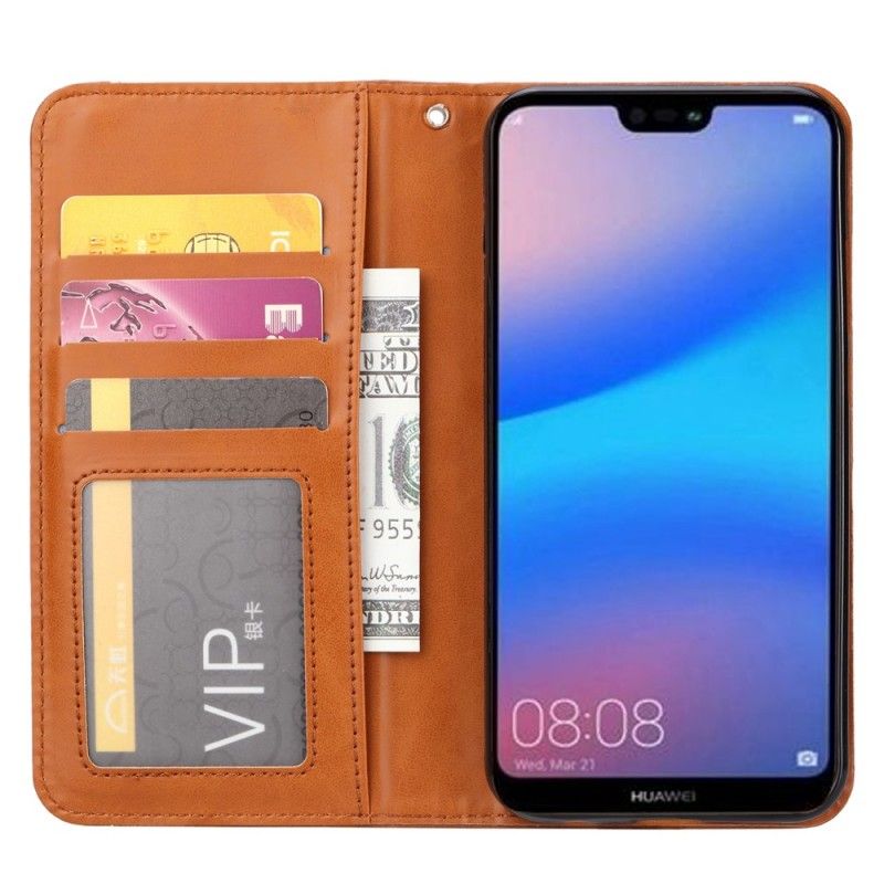 Flip Kotelot Huawei Y6 2019 Czerwony Czarny Etui Na Karty Ze Sztucznej Skóry Etui Ochronne