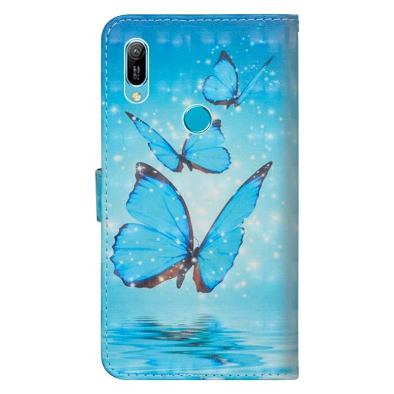 Skórzany Futerał Huawei Y6 2019 Etui na Telefon Latające Niebieskie Motyle
