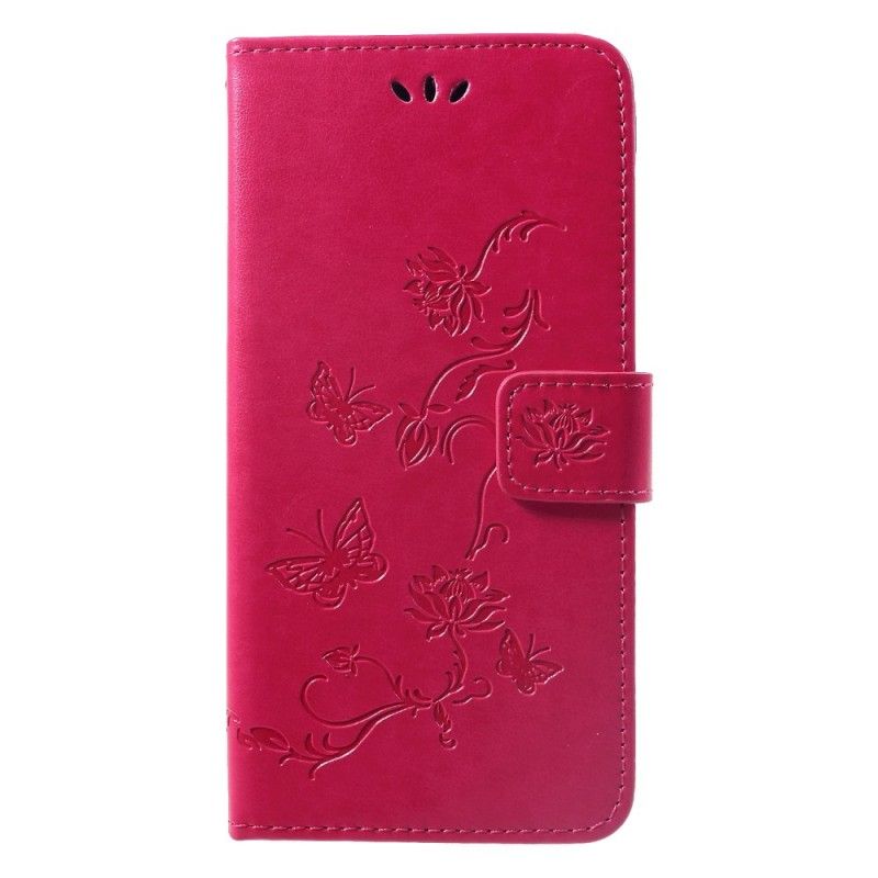 Etui Folio Huawei P Smart Plus Jasnoniebieski Różowy Motyle I Kwiaty Stringów