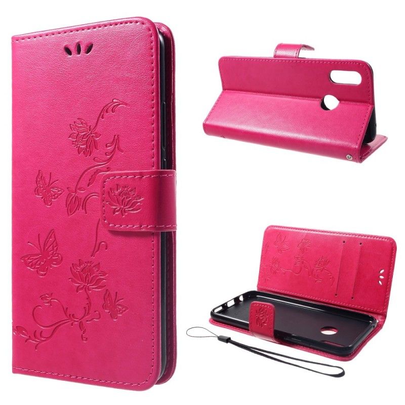 Etui Folio Huawei P Smart Plus Jasnoniebieski Różowy Motyle I Kwiaty Stringów