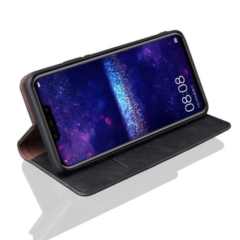 Flip Kotelot Huawei P Smart Plus Czerwony Czarny Etui na Telefon Efekt Szytej Skóry