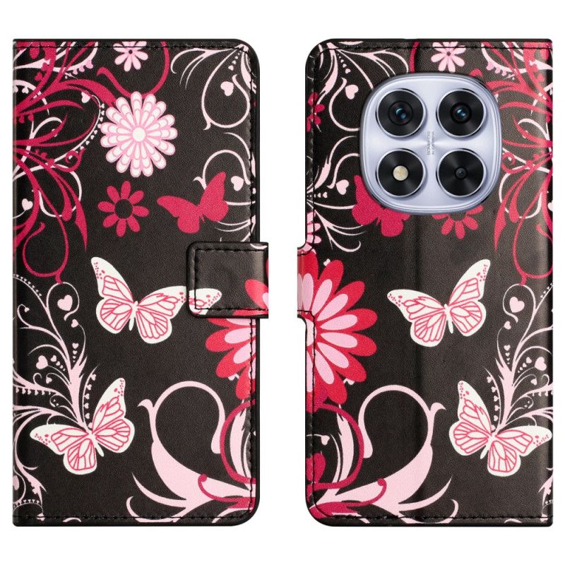 Etui Folio Do Xiaomi Redmi Note 15 Pro 5g Motyle Na CZarnym Tle