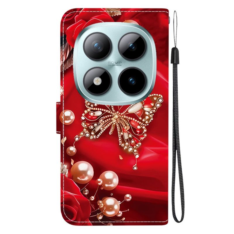 Etui Folio Do Xiaomi Redmi Note 15 Pro 5g Perłowo-różowy Motyl