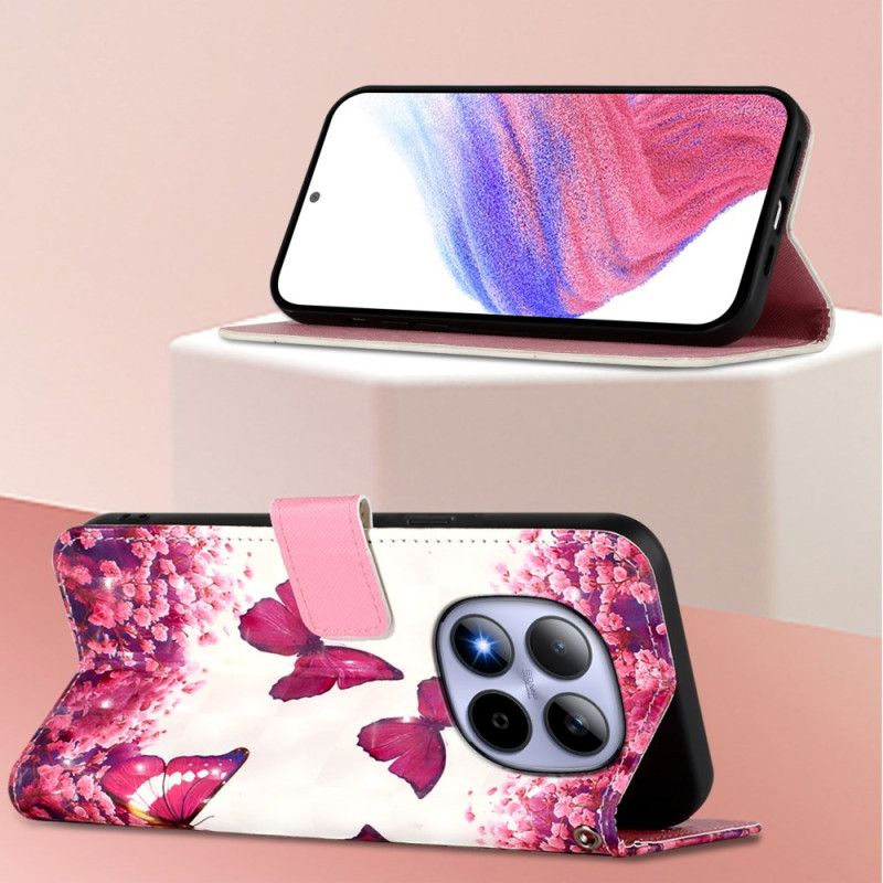 Etui Folio Do Xiaomi Redmi Note 15 Pro 5g Różowe Motyle