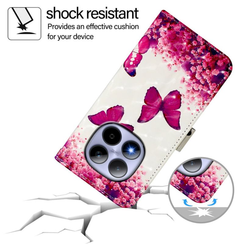 Etui Folio Do Xiaomi Redmi Note 15 Pro 5g Różowe Motyle