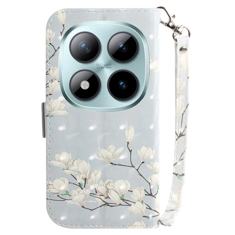 Etui Folio Xiaomi Redmi Note 15 Pro 5g Białe Magnolie Z Paskami