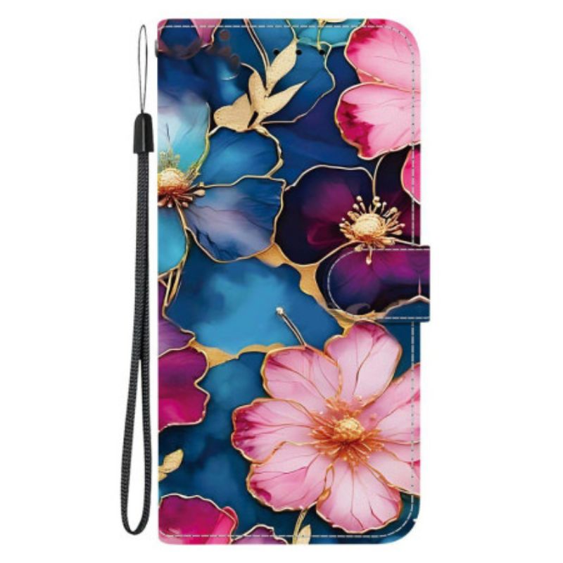 Etui Folio Xiaomi Redmi Note 15 Pro 5g Niebiesko-złote Kwiaty