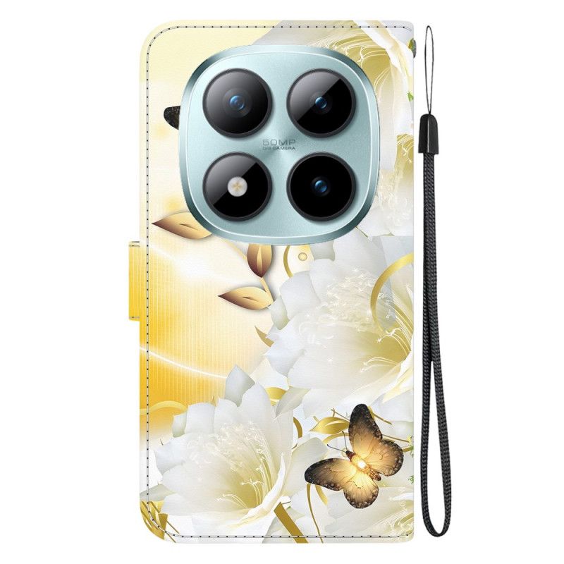 Pokrowce Xiaomi Redmi Note 15 Pro 5g Złote Motyle I Białe Kwiaty