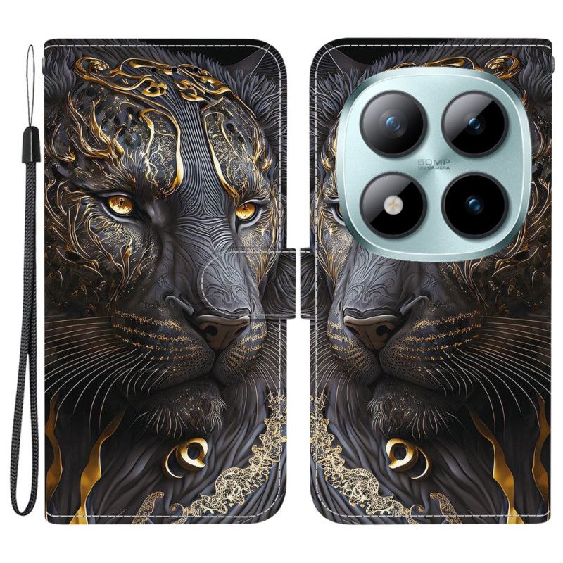 Skórzany Futerał Xiaomi Redmi Note 15 Pro 5g Etui Na Telefon CZarno-złoty Lew