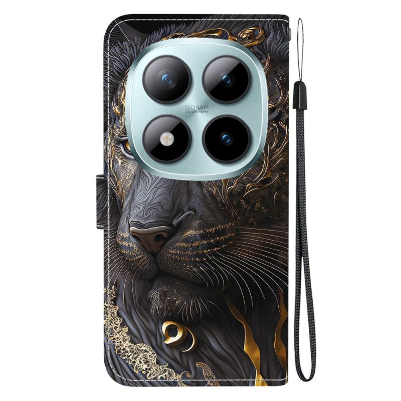 Skórzany Futerał Xiaomi Redmi Note 15 Pro 5g Etui Na Telefon CZarno-złoty Lew