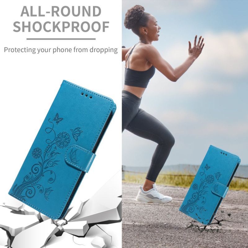 Skórzany Futerał Xiaomi Redmi Note 15 Pro 5g Etui Na Telefon Motyle I Kwiaty