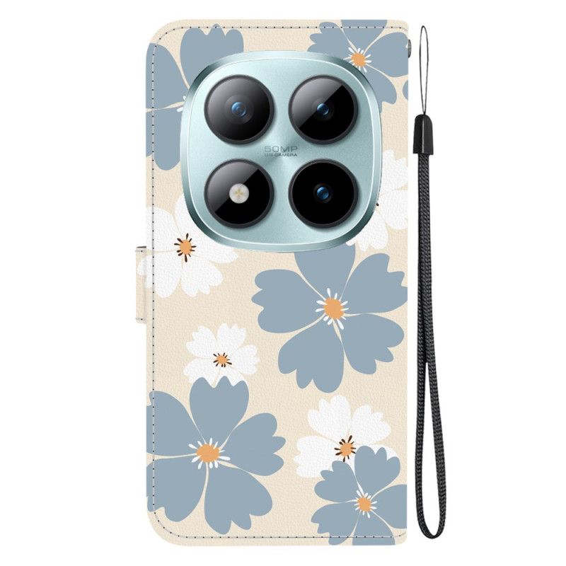 Skórzany Futerał Xiaomi Redmi Note 15 Pro 5g Etui Na Telefon Niebieskie Stokrotki