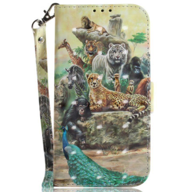 Etui Folio do Honor Magic 5 Lite z Łańcuch Stringi Safari Animals