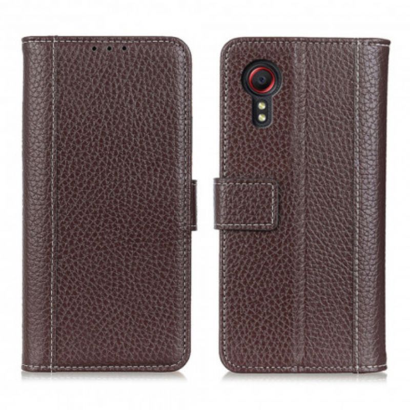 Etui Folio Samsung Galaxy Xcover 5 Litchi Skórzane Szwy Etui Ochronne