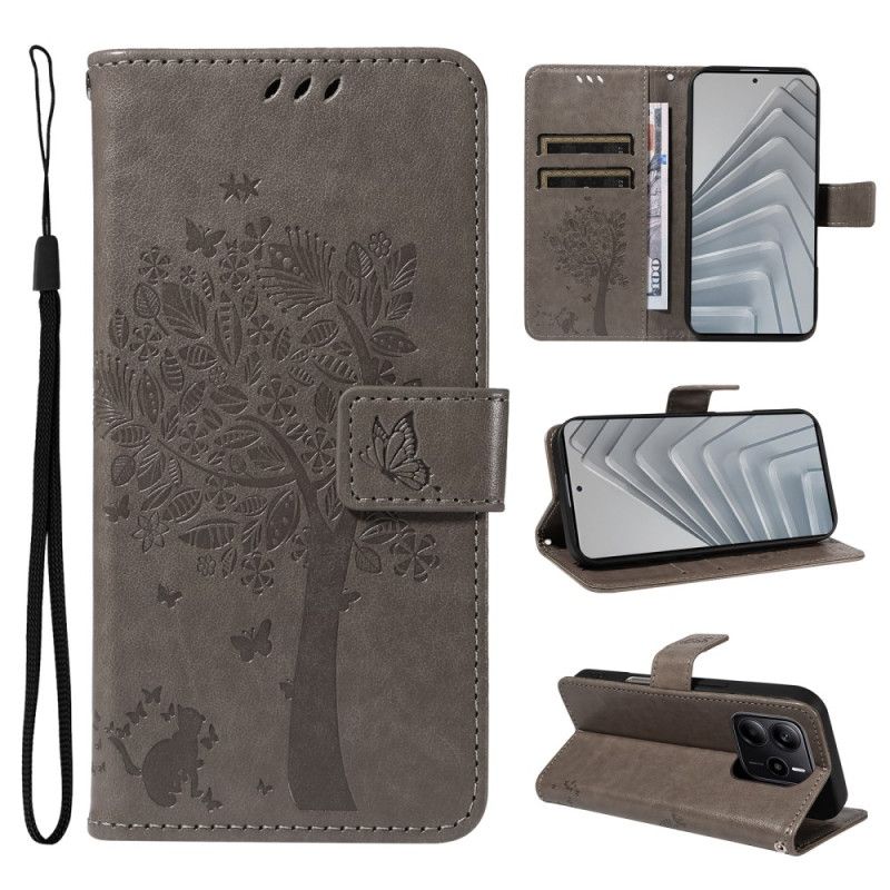 Etui Folio Xiaomi Redmi Note 14 4g Drzewo I Kot Etui Ochronne