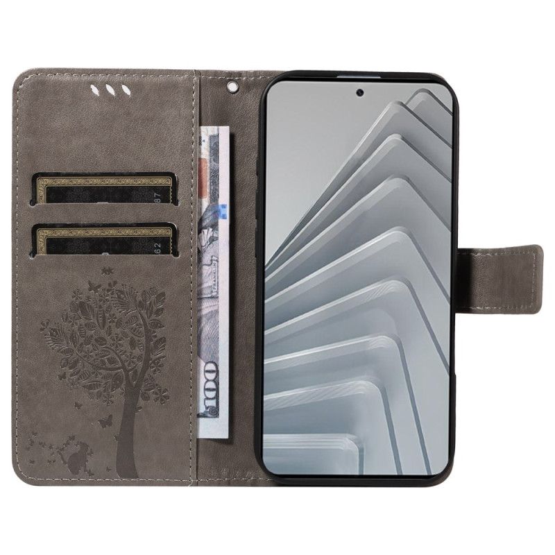 Etui Folio Xiaomi Redmi Note 14 4g Drzewo I Kot Etui Ochronne