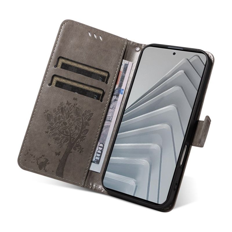 Etui Folio Xiaomi Redmi Note 14 4g Drzewo I Kot Etui Ochronne