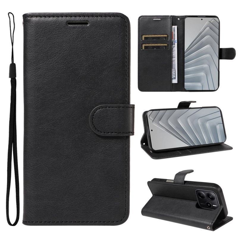 Etui Folio Xiaomi Redmi Note 14 4g Gładka Sztuczna Skóra Z Paskiem