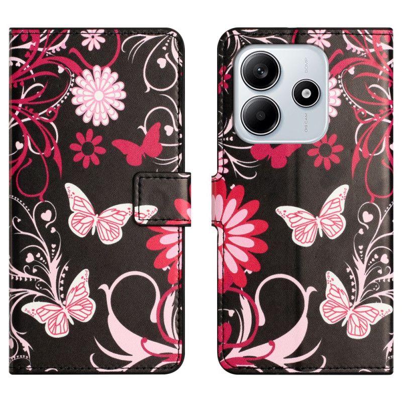 Etui Folio Xiaomi Redmi Note 14 4g Motyle Na CZarnym Tle