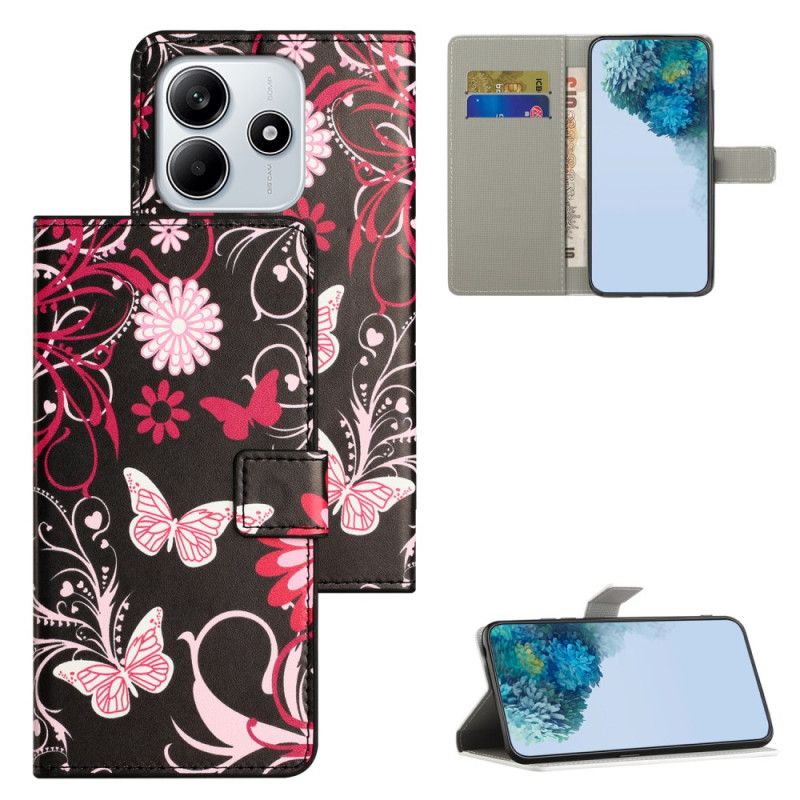 Etui Folio Xiaomi Redmi Note 14 4g Motyle Na CZarnym Tle