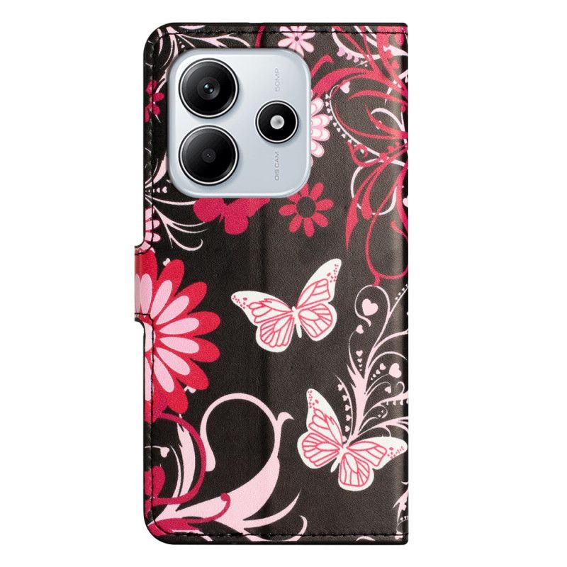Etui Folio Xiaomi Redmi Note 14 4g Motyle Na CZarnym Tle