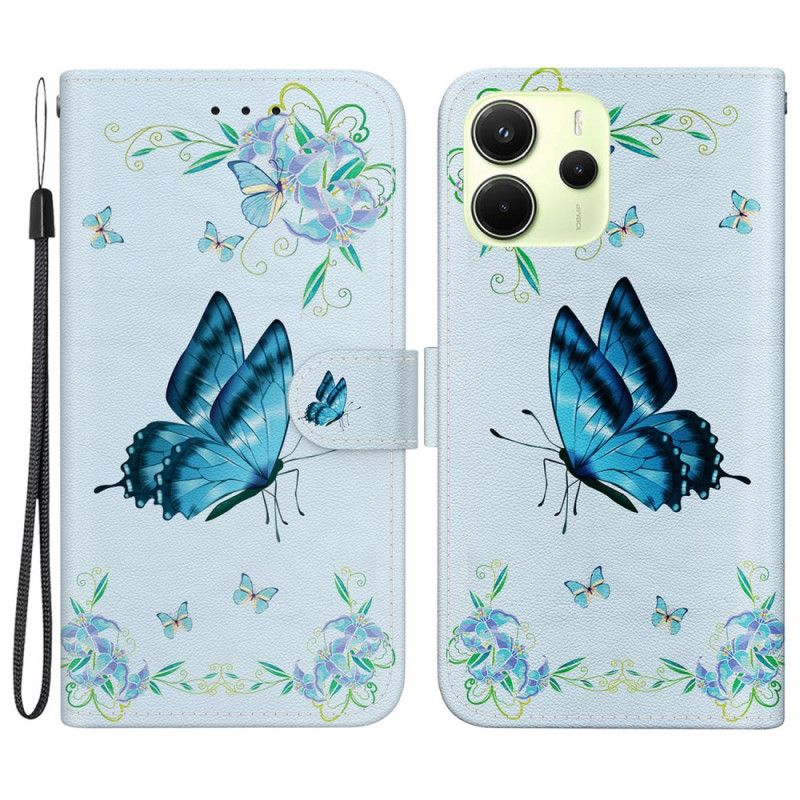 Etui Folio Xiaomi Redmi Note 14 4g Niebieski Motyl I Kwiaty Etui Ochronne
