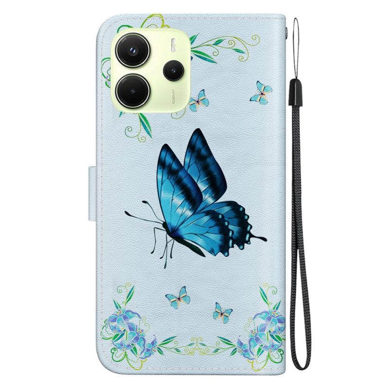 Etui Folio Xiaomi Redmi Note 14 4g Niebieski Motyl I Kwiaty Etui Ochronne